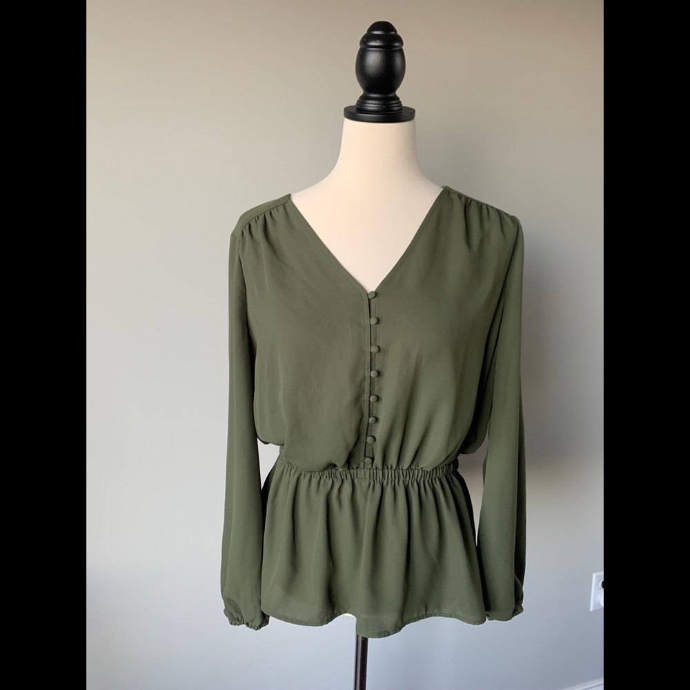 Worthington Olive Green Long Sleeve Blouse